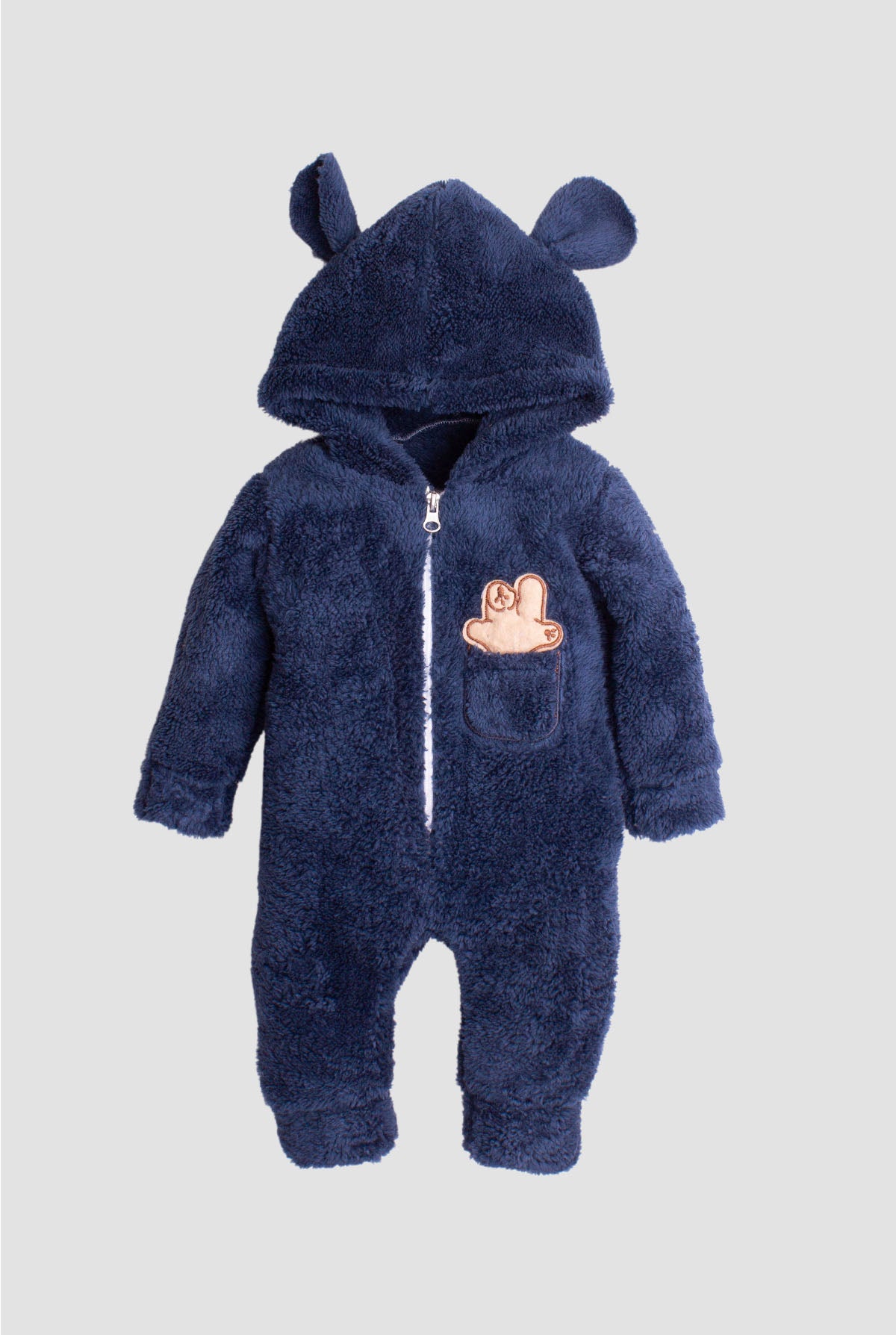 Erkek Bebek Kapüşonlu Peluş Ayı Tulum 0-12 Ay